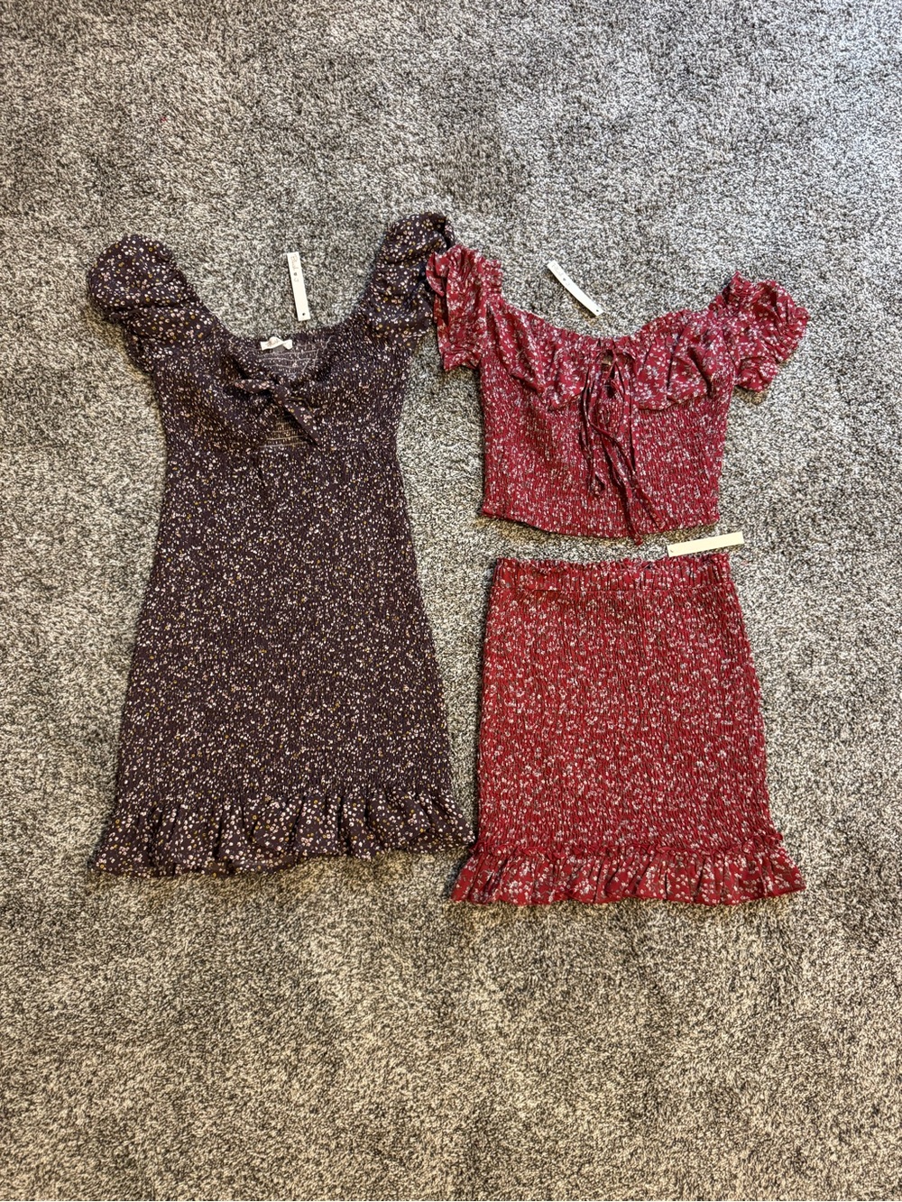 Set of 2 - Purple Floral Mini Dress and Res Two Piece Set